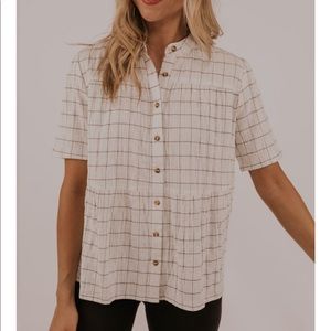 ROOLEE button up grid blouse